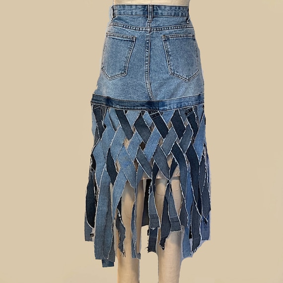 Upcycled Fringed Denim Skirt - Etsy