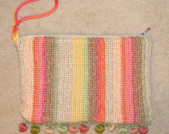Unique upcycled crocheted clutch bag