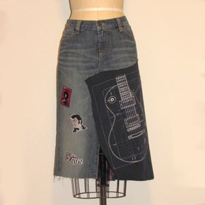Denim Upcycled Skirt Guitar Lovers