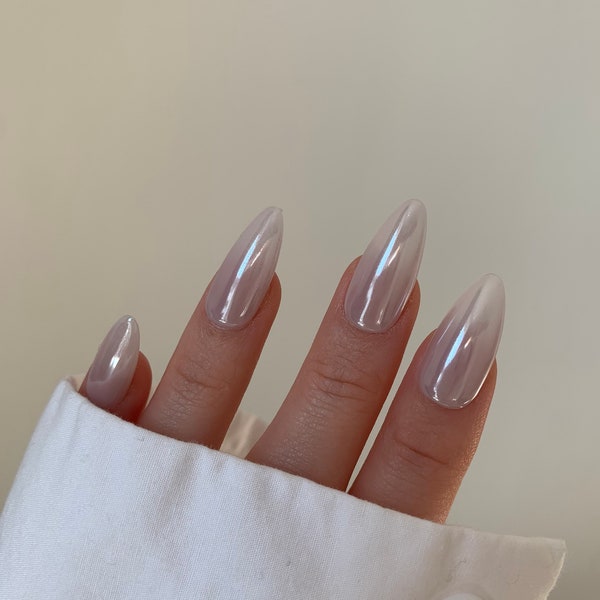 Glazed donut mauve Pearl nails | Salon Quality Hand Painted Press on Nails