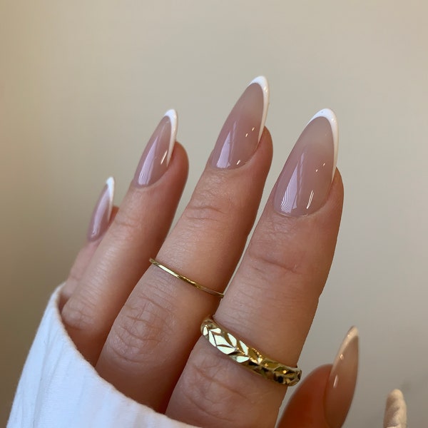 White & Nude Minimal French Detail Nails | Salon Quality Hand Painted Press on Nails