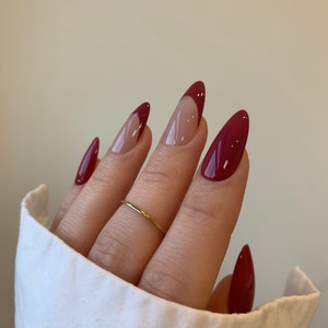 Muted Red French Detail Nails | Salon Quality Hand Painted Press on Nails