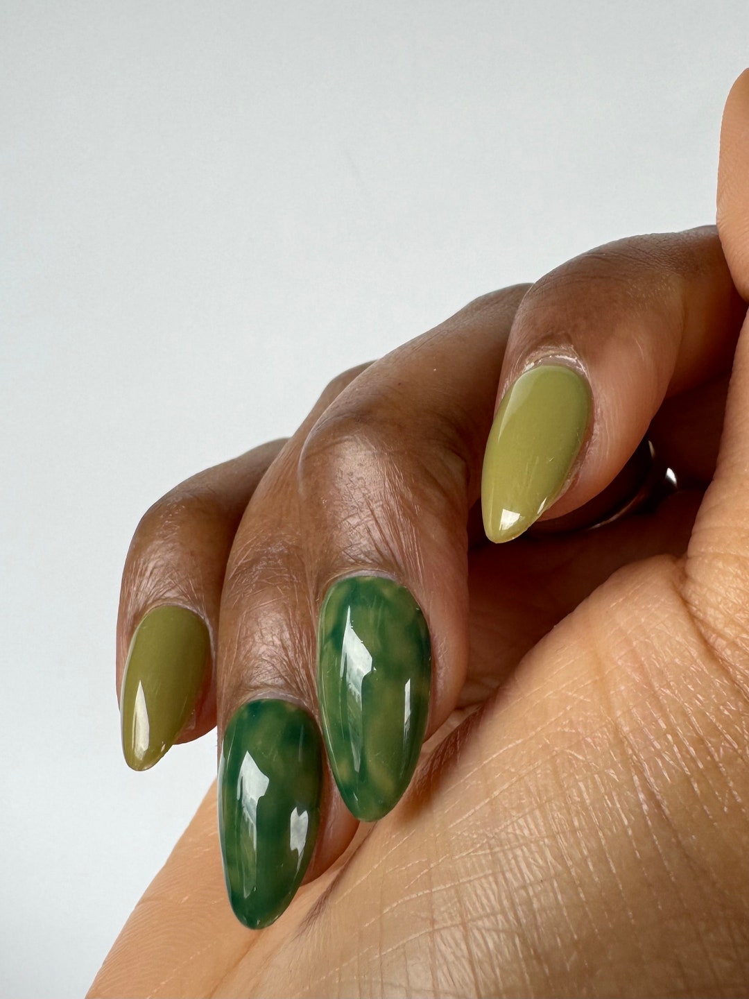 Olive Green Marble Nails | Salon Quality Hand Painted Press on Nails ...