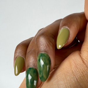 Olive Green Marble Nails | Salon Quality Hand Painted Press on Nails | Marble Design