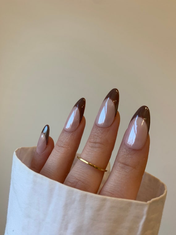 Light Brown Coffin gel Luxury False nails crystal Ombre glitter  Butterscotch French Press on nails Custom packaging Fake nail - AliExpress