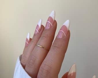 White French & Minimal Line Detail Nails | Salon Quality Hand Painted Press on Nails