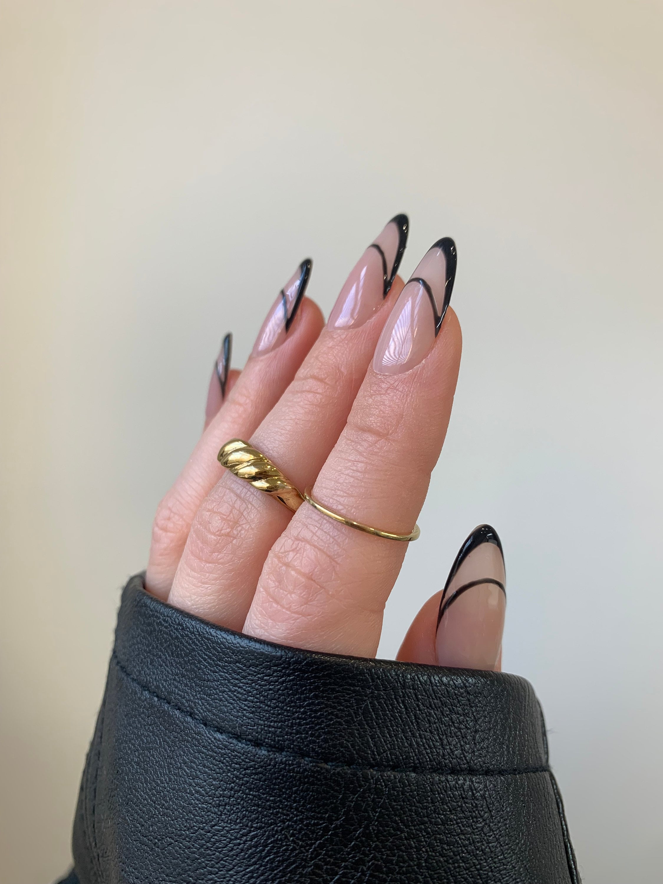 Black Minimal Negative Space French Nails Salon Quality Hand