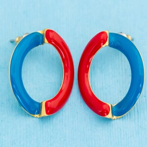 Vintage Blue & Red Oval Stud Earrings N24