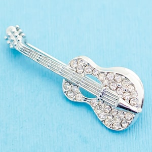 Vintage Silver Diamond Guitar Brooch N18