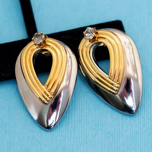 Vintage Silver & Gold Tone Oval Dangle Earrings by Avon - N23
