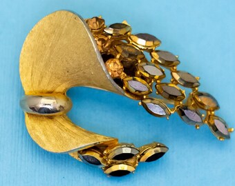 Vintage Gold Ton komplizierte Rhinestone Blumenstrauß Brosche von BSK - N32