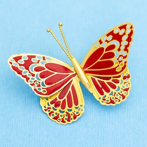 Broche de borboleta vermelha vintage - N29