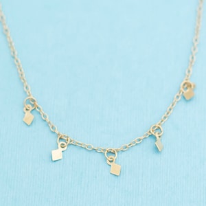 Vintage Dangling Diamonds Choker Necklace - 14 inch - N19