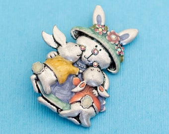 Vintage Happy Bunny Familien Brosche - N6