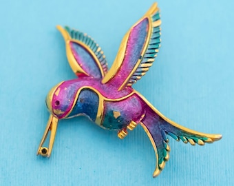 Vintage kleurrijke kolibrie broche N21