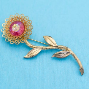 Beautiful Gold and Pink Sunflower Brooch - N1