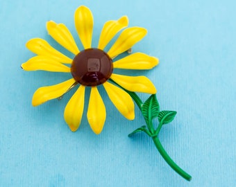 Broche Vintage Tournesol En Bois Et Laiton - Artisanat Des Années 1960, Pièce Unique Occasion