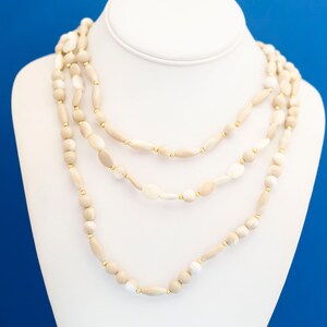 Vintage Beige Beads Multi Strand Beaded Necklace - 28 inch - N25