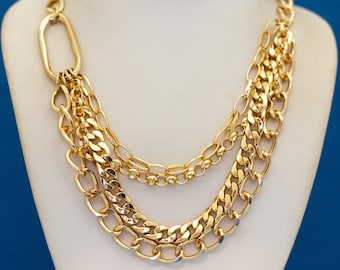 18 inch, Vintage Multiple Chain Styles Gold Tone Multistrand Necklace - N33