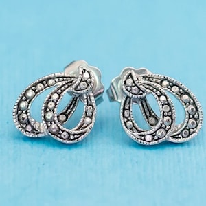 Vintage Marcasite Double Horseshoe Stud Earrings by Avon N26