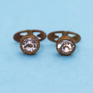 Vintage Clear Gem Center Dainty Bronze Tone Cuff Links - N30