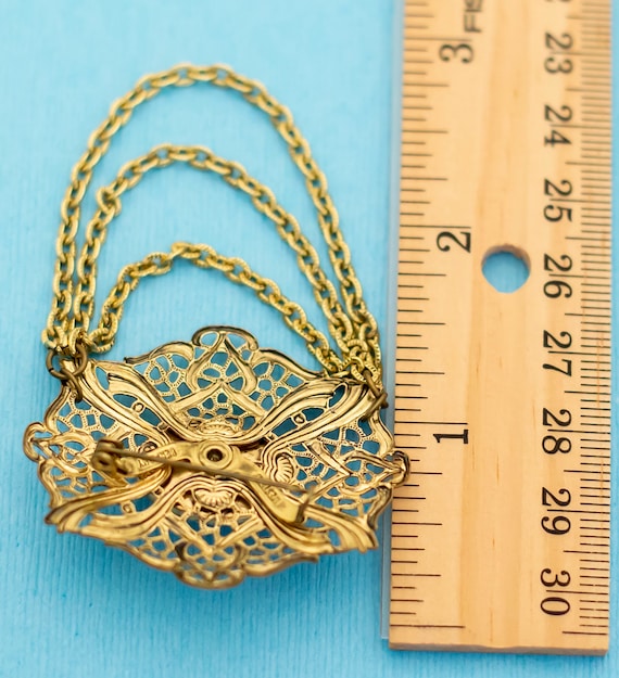 Vintage Gold Tone Unique Chained Brooch by Western Germany N2