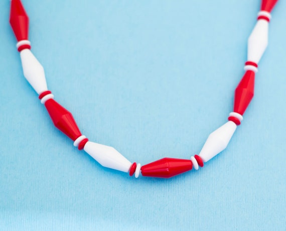 Vintage Red & White Beaded Necklace by Avon- 28 i… - image 1