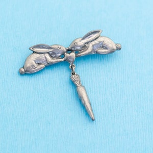 Vintage Pewter Carrot Rabbits Brooch by Clift - N5