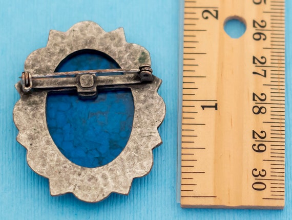 Vintage Blue Oval Bed Brooch - N6 - image 2