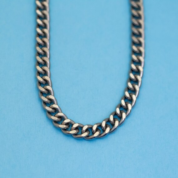 18 inch, Vintage Silver Tone Simple Curb Links Cha