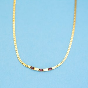 16 inch, Vintage Purple Gems Gold Tone Minimalist Choker Necklace by Avon - N34
