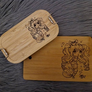 Frühstücksbrettchen Brotdose  Meerjungfrau Kinder personalisiert Holzbrett Lunchbox  Gravur Brettchen Bambus personalisiert