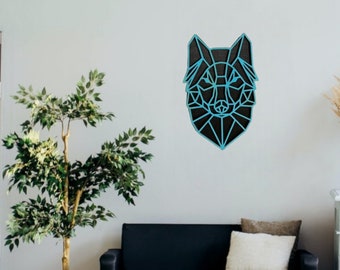 Wolf wall decoration wood decoration wall hanging wall decoration living room wood picture minimalism geometric animal wolf head