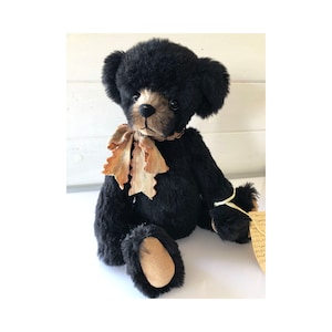 15 Inch, Black Alpaca Fur, Artist Bear by Sue Bell, 1992.