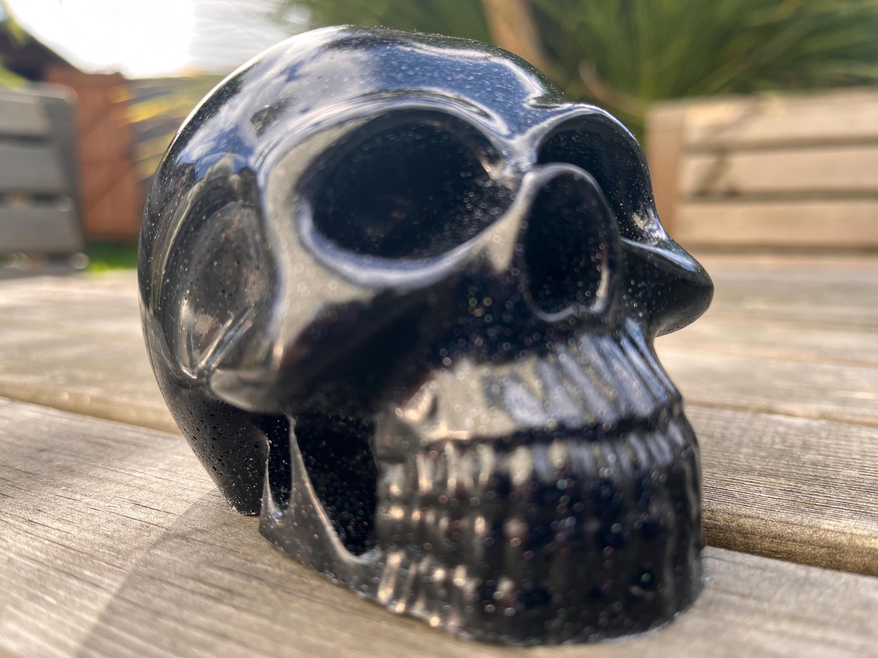 Jet Black Resin Skull With Holographic Sparkle - Etsy