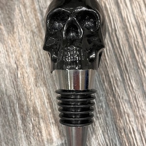 Handmade jet black skull  wine stopper