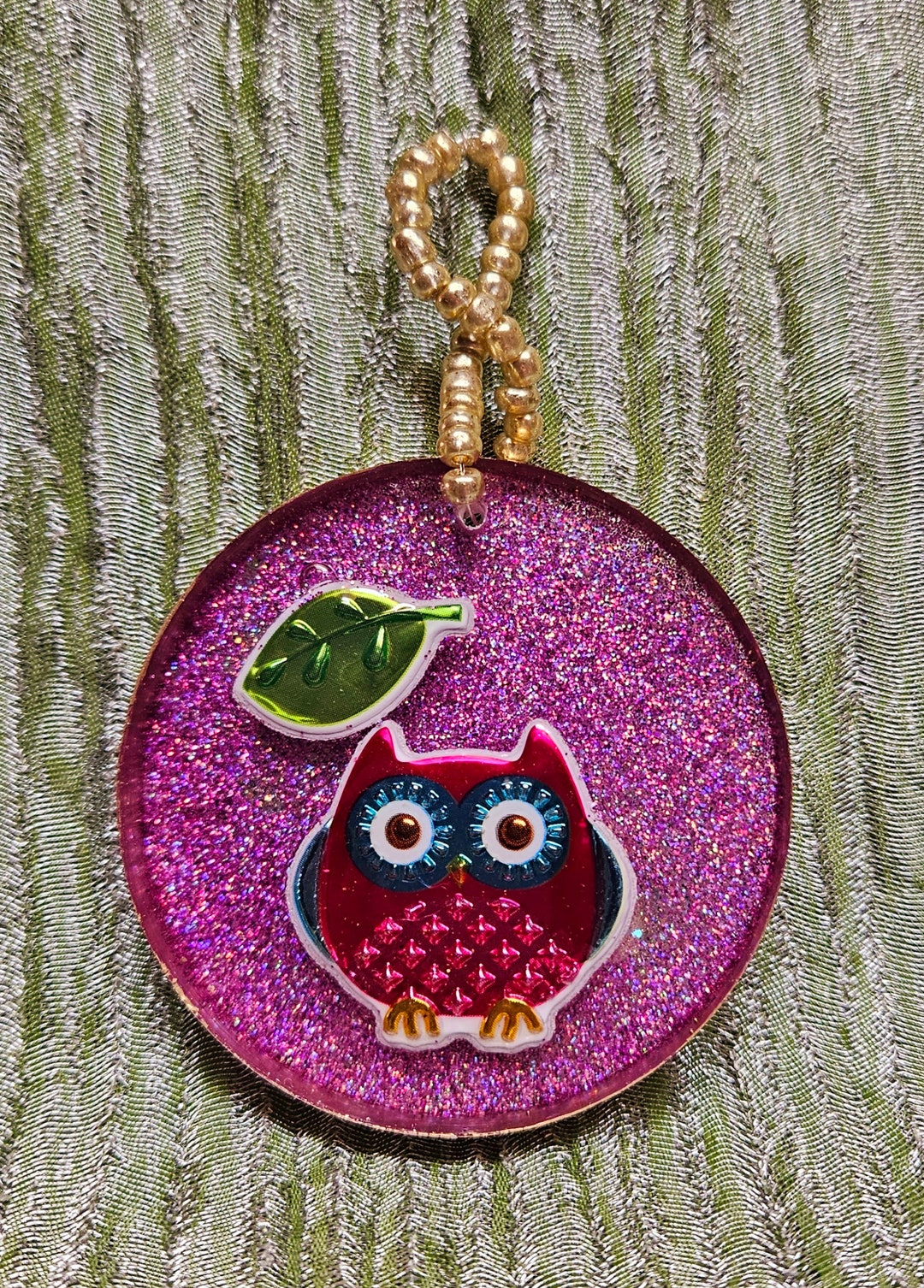 Resin Owl pink W/leaf Hanging Ornament Etsy