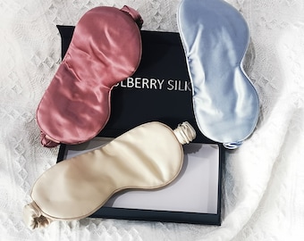 100% pure Silk sleep mask, both outside and inside, mulberry silk eye mask with magnetic flap box, gift for her, gift for him