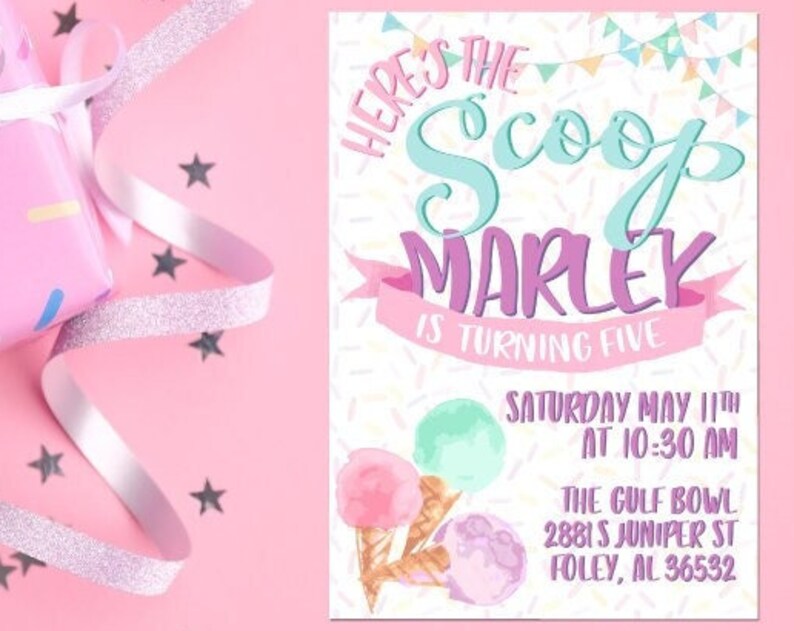 5x7 Invites Heres The Scoop Ice Cream Party Instant Download EDITABLE Fully Customizable