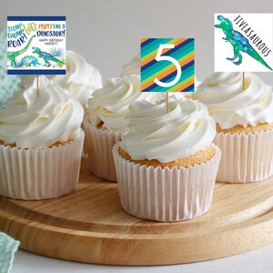 Watercolor Dino Cupcake Toppers - Party Like A Dinosaur - Instant Digital Download