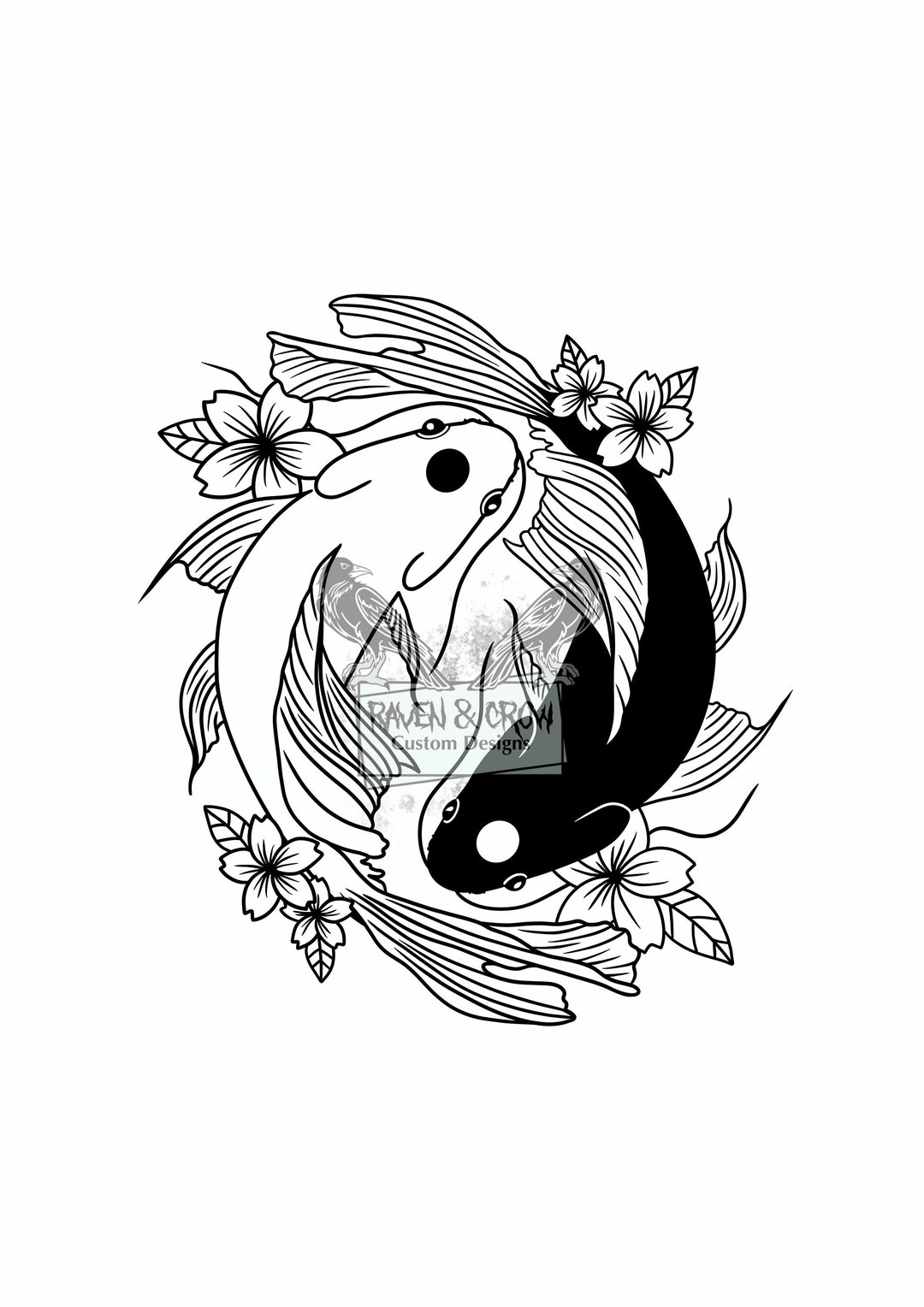 Yin and Yangkoi Fishjapanese Styleinstant Download Svgpngjpg Files Included Graphic Design