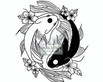 Yin and Yang-Koi fish-Japanese style-Instant Download- svg-png-jpg files included- graphic design- sublimation-clip art-vector-cut file