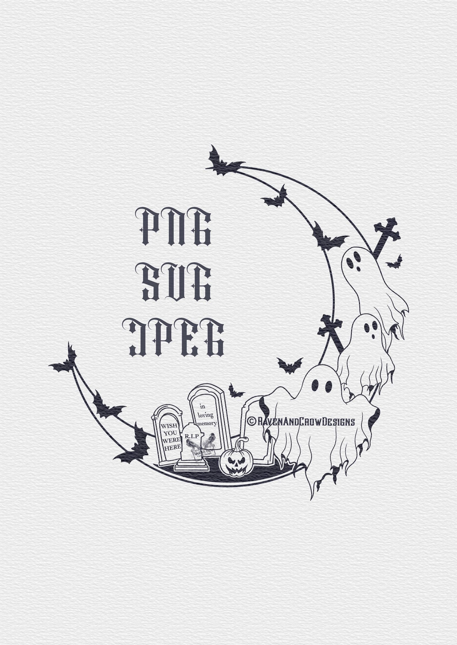 Halloween Ghost Graveyard PNG SVG Jpginstant Downloadgraphic Design