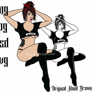 Yes Daddy- Naughty Modern Day Pinup Girl- Hand Drawn- PNG- SVG- Jpg-Download istantaneo-design grafico-sublimazione-clip art-vettore-cut file