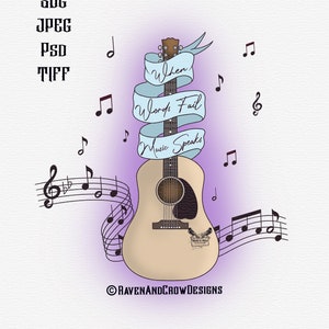 Muziek spreekt-akoestische gitaar-muzieknoten-PNG-SVG-Jpg-Instant Download-grafisch ontwerp-sublimatie-clip art-vector-cut bestand-Cricut SVG