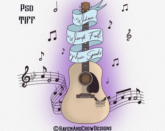 Acoustic Guitar Music Notes PNG SVG – Music Speaks Graphic (Digital Download)