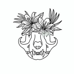 Tattoo Style-Cat Skull- Hibiscus-Lilly Flower-Instant Download- svg-png-jpg files included- graphic design- sublimation-clip art