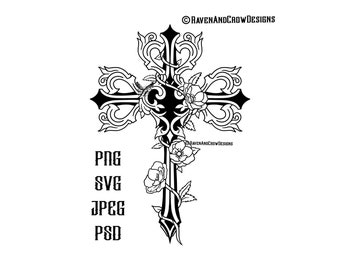 Gothic Floral Kreuz - Verziert (svg, png, jpg, psd) - Clipart (digitaler Download)