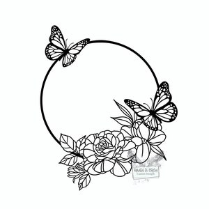 Schmetterlinge-Rahmen-Blumenkranz-Instant Download-png-jpg- SVG- Dateien enthalten- Grafikdesign- Sublimation- Clip Art- Vektor-Schmetterling SVG
