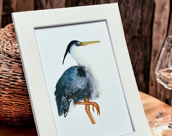 Blue Heron Original Watercolor Print: Coastal Bird Wall Art